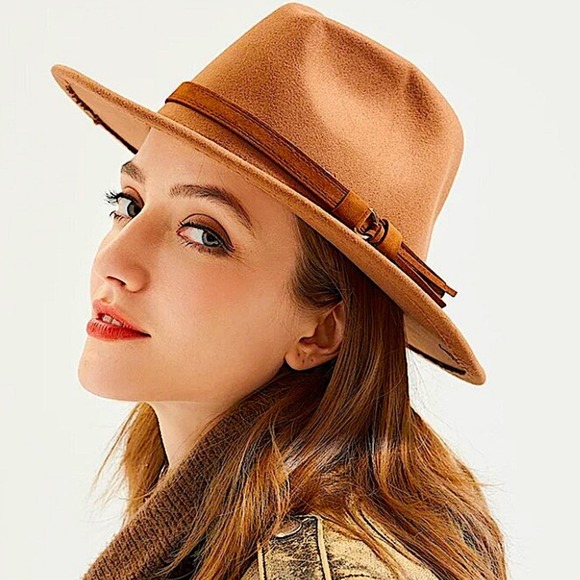 Fedora Khaki Hat Unisex Classy Chic Men Women Buckle Strap - Picture 2 of 10